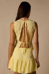 Dessie Light Yellow Embroidered Tie-Back Tank Top