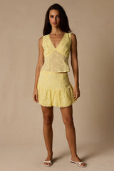 Dessie Light Yellow Embroidered Mini Skirt