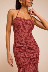 Dimona Rusty Rose Floral Burnout Ruched Maxi Dress