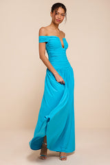 Aniya Turquoise Jersey Knit Drop Maxi Dress