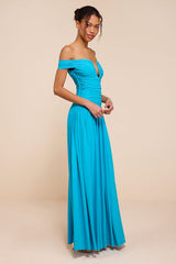 Aniya Turquoise Jersey Knit Drop Maxi Dress