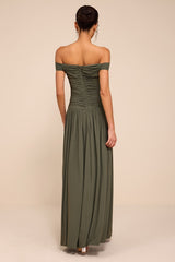 Aniya Olive Jersey Knit Drop Maxi Dress
