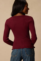 Pruett Burgundy Ribbed Knit Long Sleeve Top