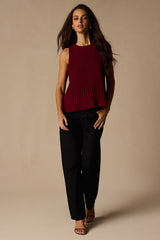 Eleanor Wine Red Lace Pleated Tank Top