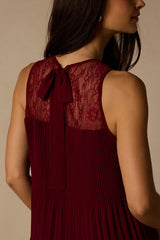 Eleanor Wine Red Lace Pleated Tank Top