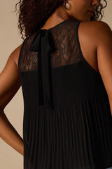 Eleanor Black Lace Pleated Tank Top