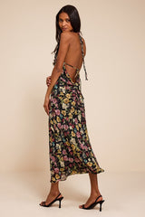 Mae Black Multi Floral Backless Midi Dress