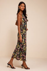 Mae Black Multi Floral Backless Midi Dress