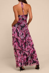 Donella Black Multi Floral Mesh Ruffled Maxi Dress