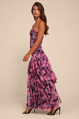 Donella Black Multi Floral Mesh Ruffled Maxi Dress