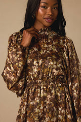 Andie Brown Multi Abstract Floral Mock Neck Mini Dress