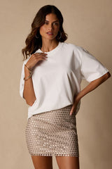 Jeanie Taupe Sequin High-Rise Mini Skirt