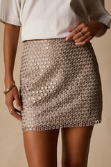 Jeanie Taupe Sequin High-Rise Mini Skirt