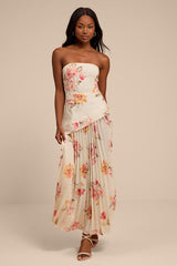 Novena Ivory Multi Floral Drop Waist Midi Dress