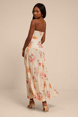 Novena Ivory Multi Floral Drop Waist Midi Dress
