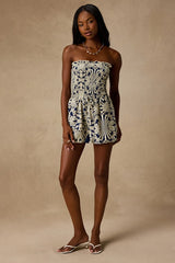 Chelsie Navy Boho Print Smocked Romper