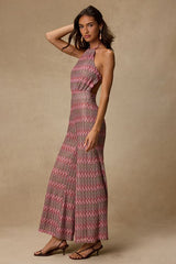 Shar Pink Multi Crochet Knit Backless Jumpsuit