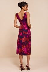Nyasia Magenta Multi Abstract Tie-Front Midi Dress
