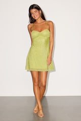 Isela Lime Green Lurex Slip Mini Dress