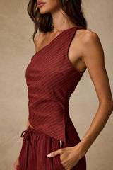 Ives Rust Red Pinstriped Asymmetrical Top