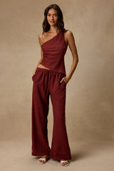 Ives Rust Red Pinstriped Asymmetrical Top