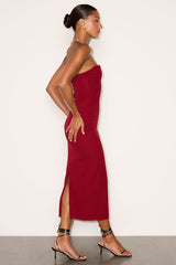 Iniko Burgundy Strapless Bodycon Midi Dress