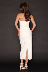 Iniko White Strapless Bodycon Midi Dress