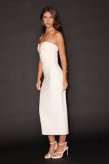 Iniko White Strapless Bodycon Midi Dress