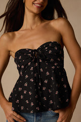 Rinna Black Floral Strapless Peplum Top