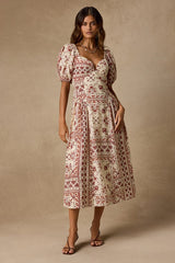 Lucia Cream and Rust Boho Print Midi Dress