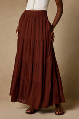 Sunset by the Sea Brown Embroidered Tiered Maxi Skirt