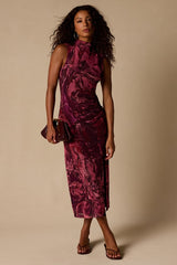 Rosannah Mauve Multi Abstract Mesh Mock Neck Midi Dress
