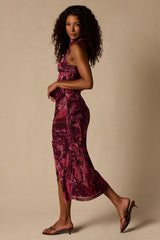 Rosannah Mauve Multi Abstract Mesh Mock Neck Midi Dress