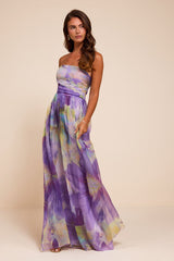 Galilea Purple Multi Floral Strapless Maxi Dress