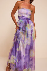 Galilea Purple Multi Floral Strapless Maxi Dress