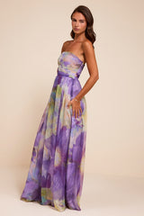 Galilea Purple Multi Floral Strapless Maxi Dress