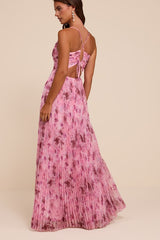Whitley Light Pink Floral Pleated Sleeveless Maxi Dress