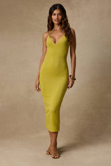 Solia Chartreuse Jersey Knit Bodycon Midi Dress