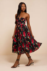 Renna Black Multi Abstract Strapless Midi Dress