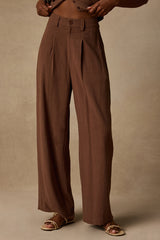 Suits You Perfectly Brown Linen Wide-Leg Pants