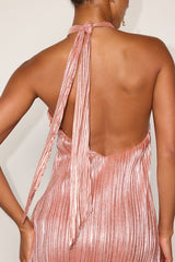 Collins Peach Lurex Plisse Halter Mini Dress