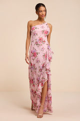Haley Pink Floral Print One-Shoulder Ruffled Maxi Dress