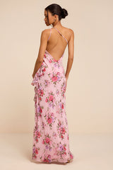 Haley Pink Floral Print One-Shoulder Ruffled Maxi Dress