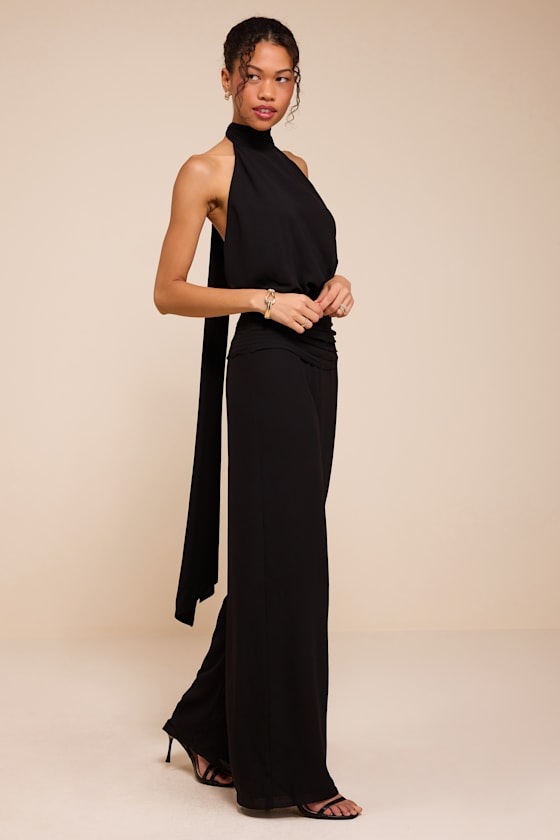 Kacey Black Backless Halter Jumpsuit