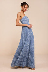 Elysium Slate Blue Floral Burnout Strapless Maxi Dress