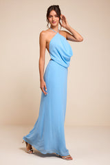 Piper Light Blue Cowl-Front Maxi Dress