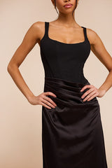 Irene Black Mixed Media Bustier Maxi Dress