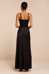 Irene Black Mixed Media Bustier Maxi Dress
