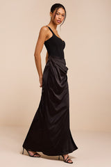 Irene Black Mixed Media Bustier Maxi Dress