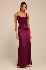Irene Plum Mixed Media Bustier Maxi Dress